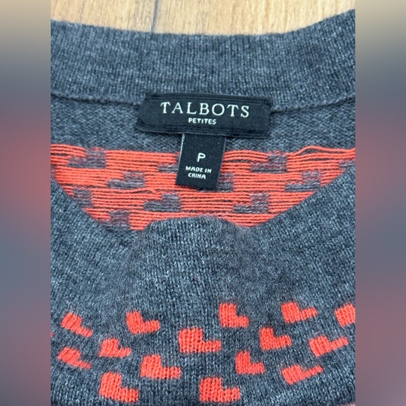 Talbots Geometric Knit Sweater - Pink and Gray with Hearts Petite Small - Picture 4 of 5